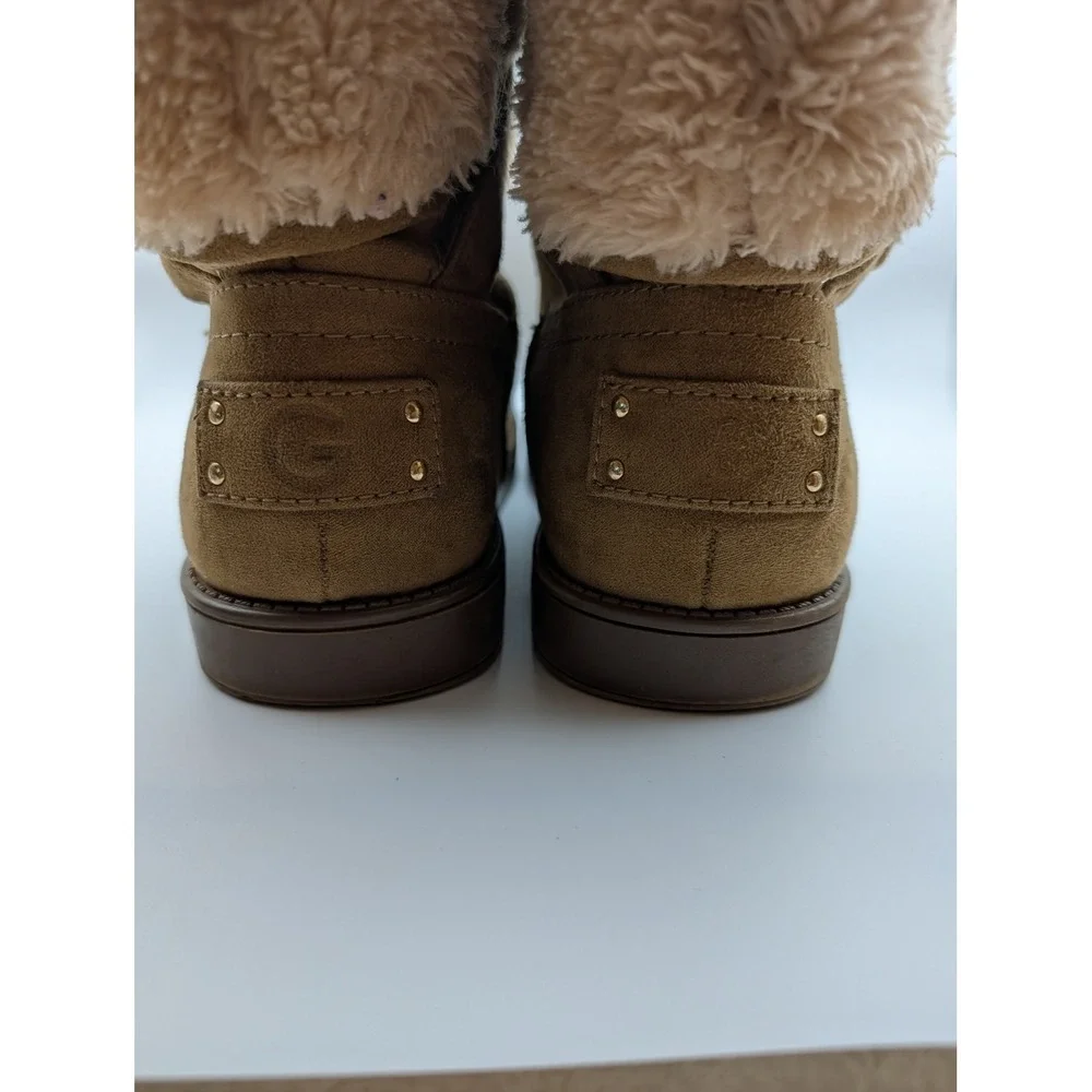 G by Guess‎ Aussie Chestnut Faux Suede Shearling Cuff Boots Womens 7M Rhinestone